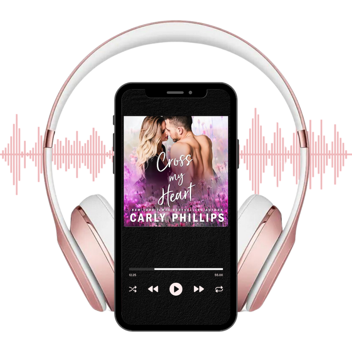 Cross My Heart audiobook cover on shown on player with headphones and soundwaves behind.